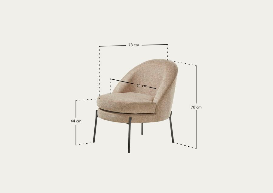 Butaca de metal con asiento de espuma y fibra en color beige de 78x71cm