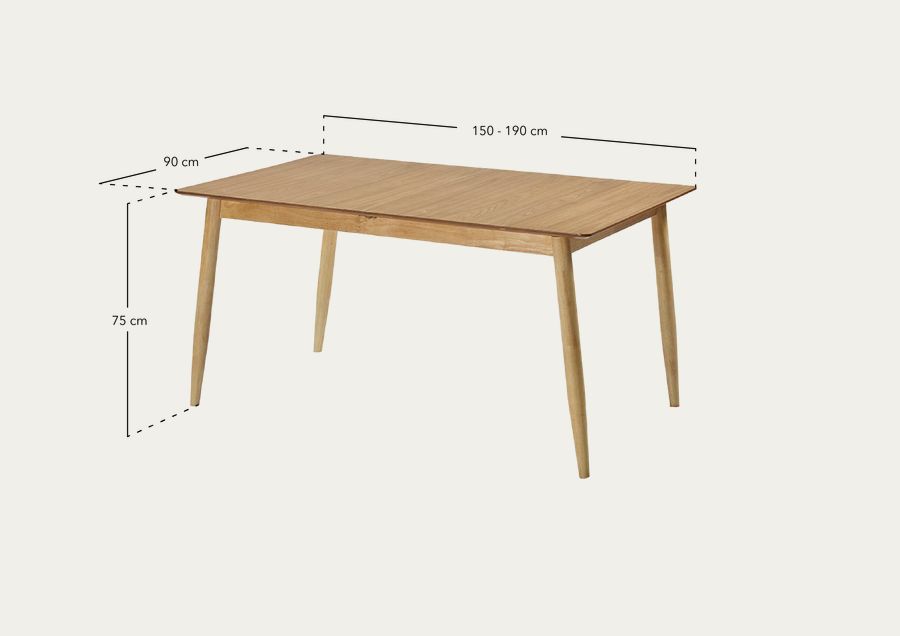 Mesa de jantar extensível de madeira natural de 150-190 cm