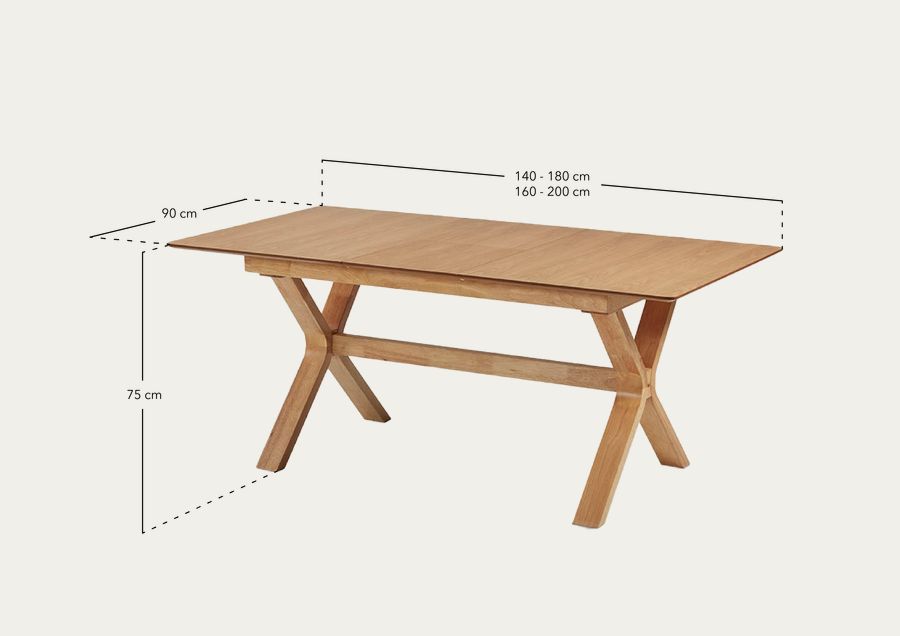 Mesa de jantar extensível de madeira natural de vários tamanhos