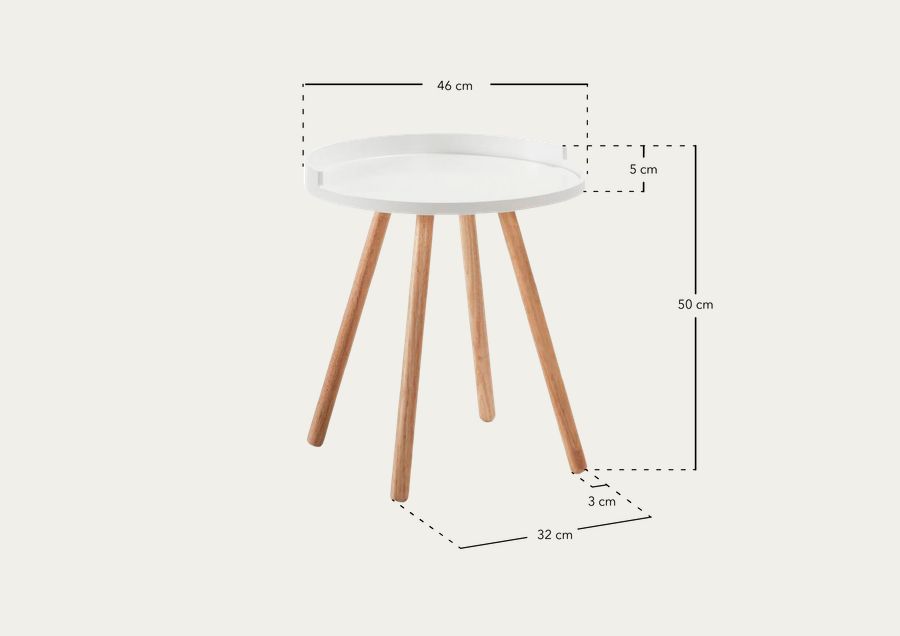 Table basse en bois massif ton blanc et naturel 46x46cm