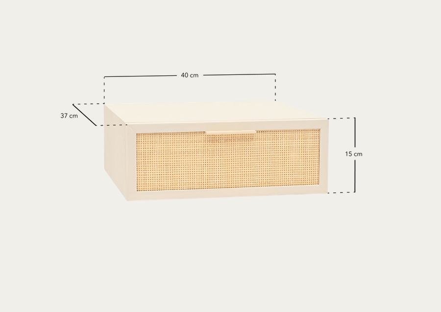 Mesa de cabeceira flutuante bege de madeira maciça 15x40cm