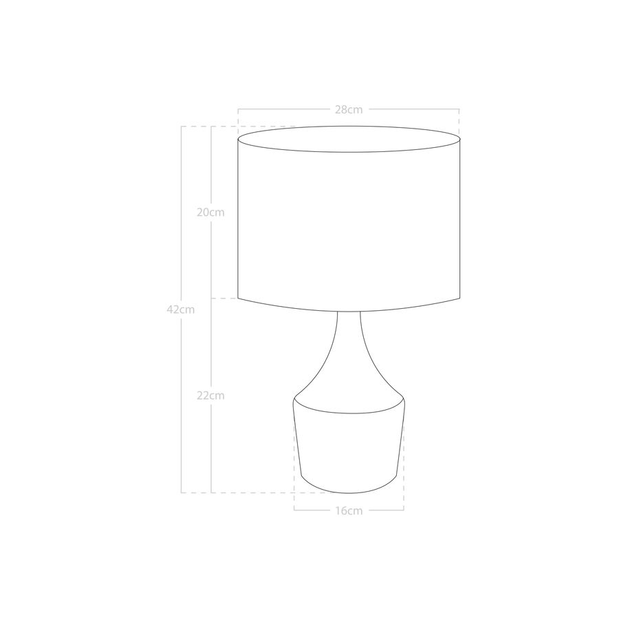 Lámpara de mesa elaborada con base metálica color blanco y pantalla de  ratán.
