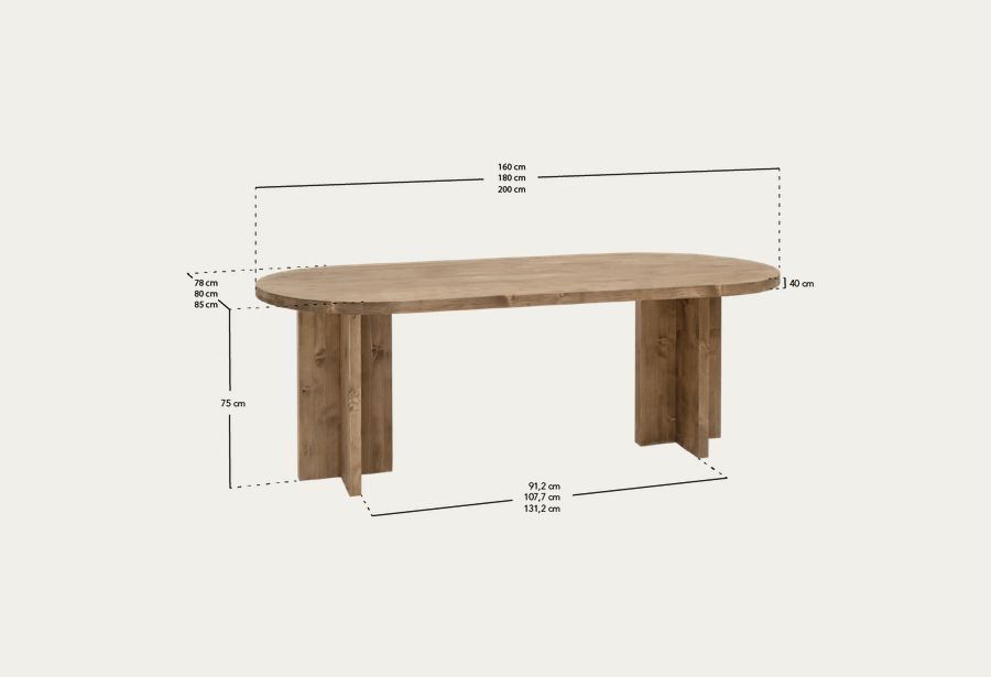 Table à manger ovale en bois massif ton chêne foncé de différentes tailles