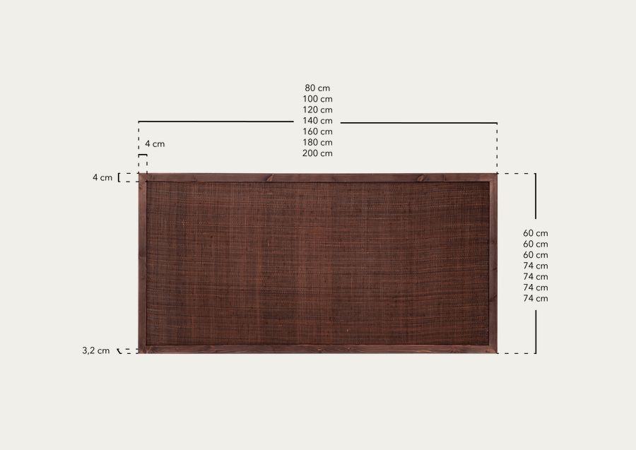 Tête de lit en bois massif et raphia couleur marron en plusieurs tailles