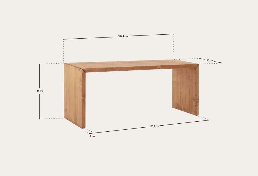 Tavolino in legno massello in tonalità di rovere scuro di 109,4x45x74cm