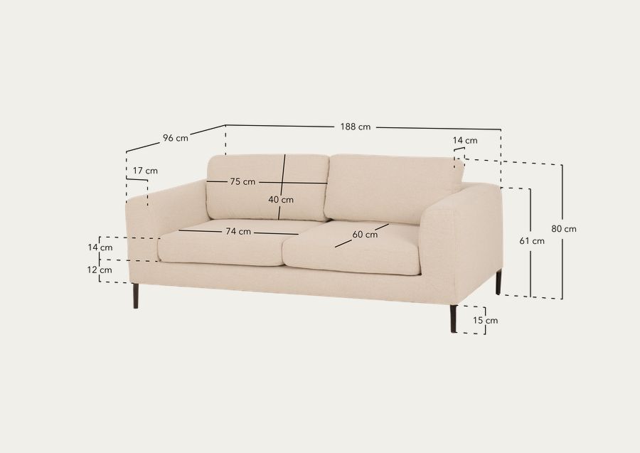 Sofá recto tono blanco de 195cm