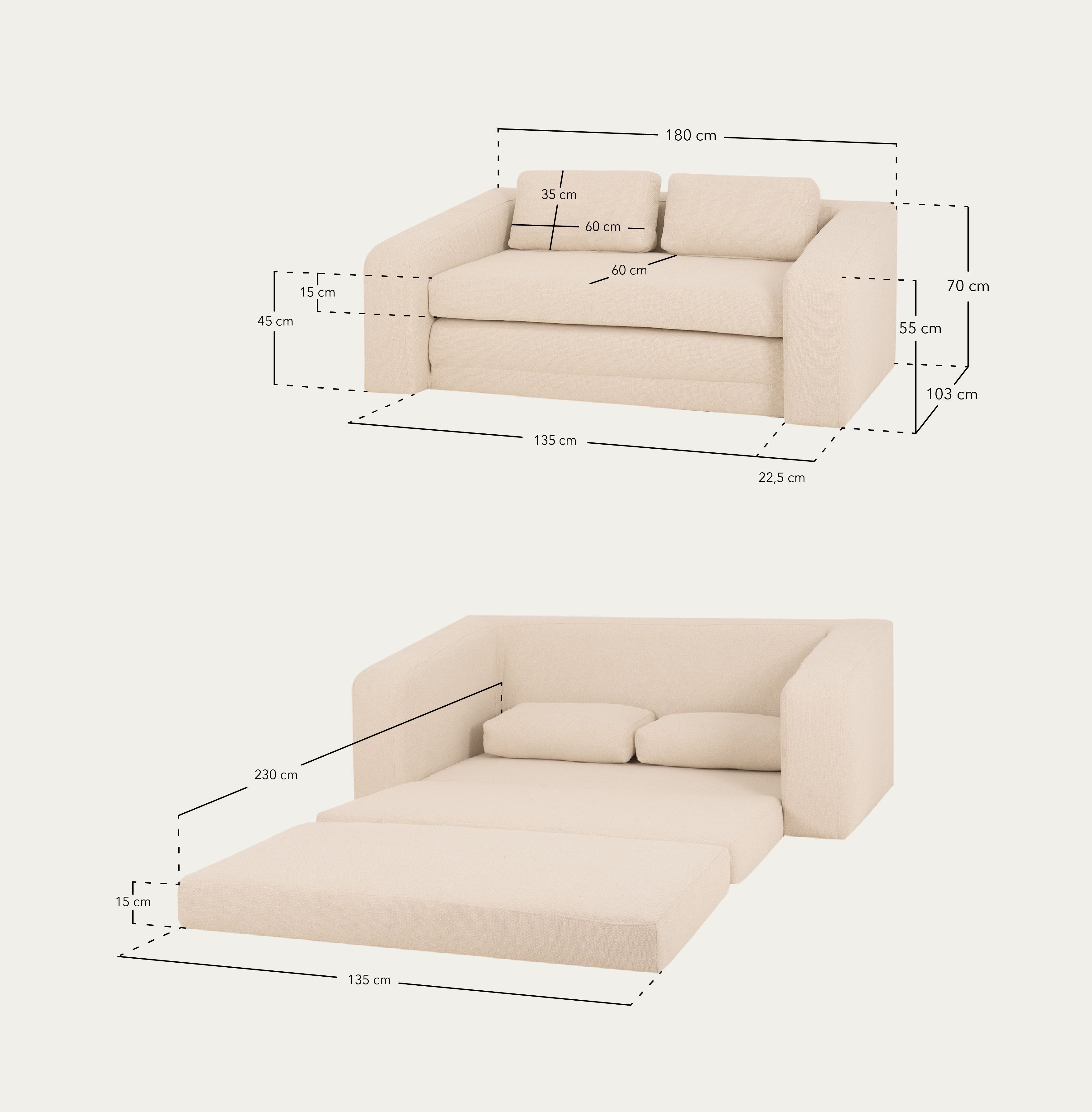 Grace - Schlafsofa in Cremeweiß, 180 cm